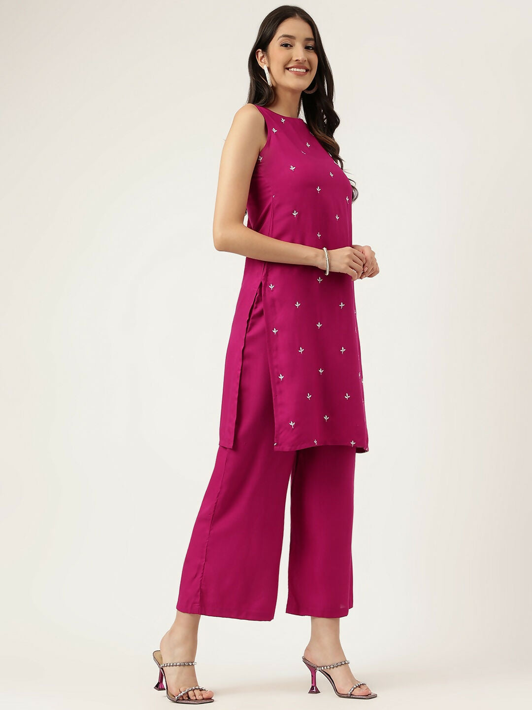 Joban Fashion Pink Rayon and Embroidered Work Straight Kurta Bottom Set