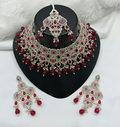 Joban Fashion Ruby Color Stone Work Necklace Set