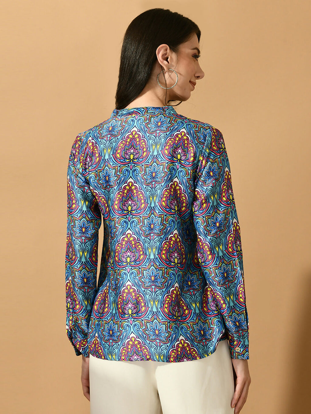 Myshka Women's Multi Satin Printed Smart Shirt