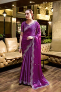 Vastranavya Purple Embroidery Work Shimmer Chiffon Saree with Unstitched Blouse - Distacart