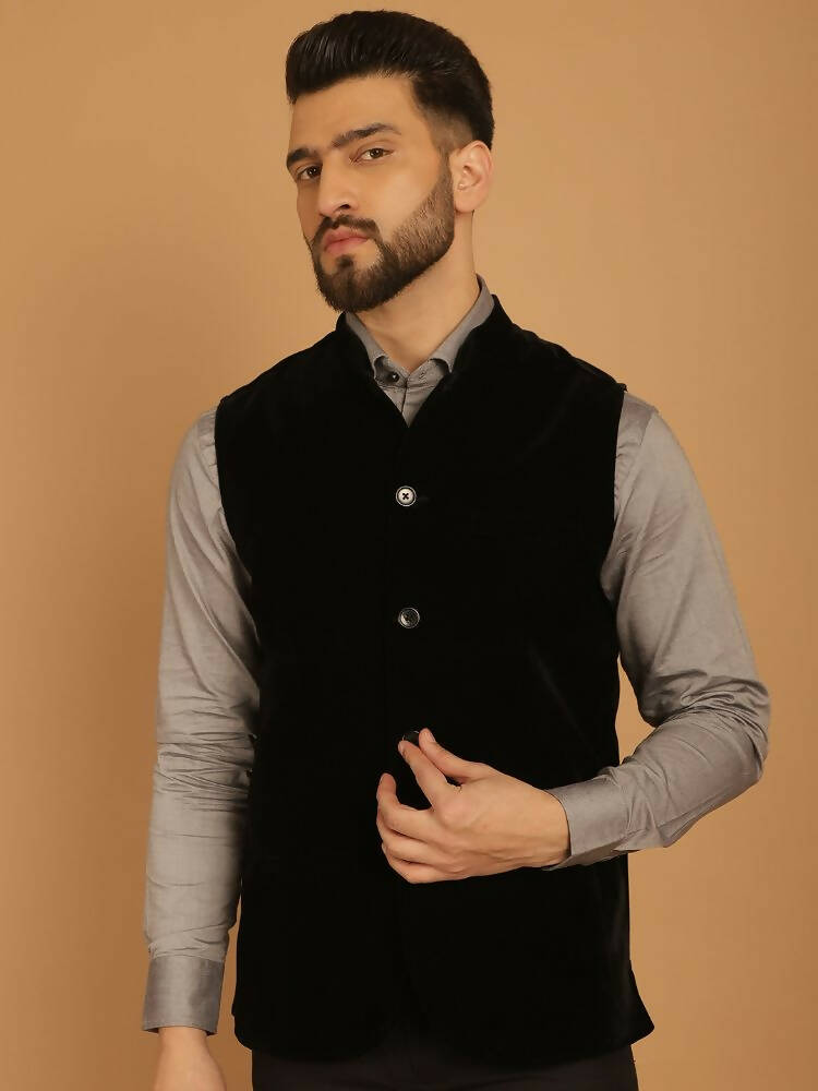 Even Apparels Nehru Jacket With Welt Pockets - Black