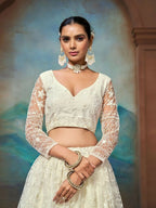 White Net Thread Sequence Embroidery Lehenga Choli - Jihu Culture