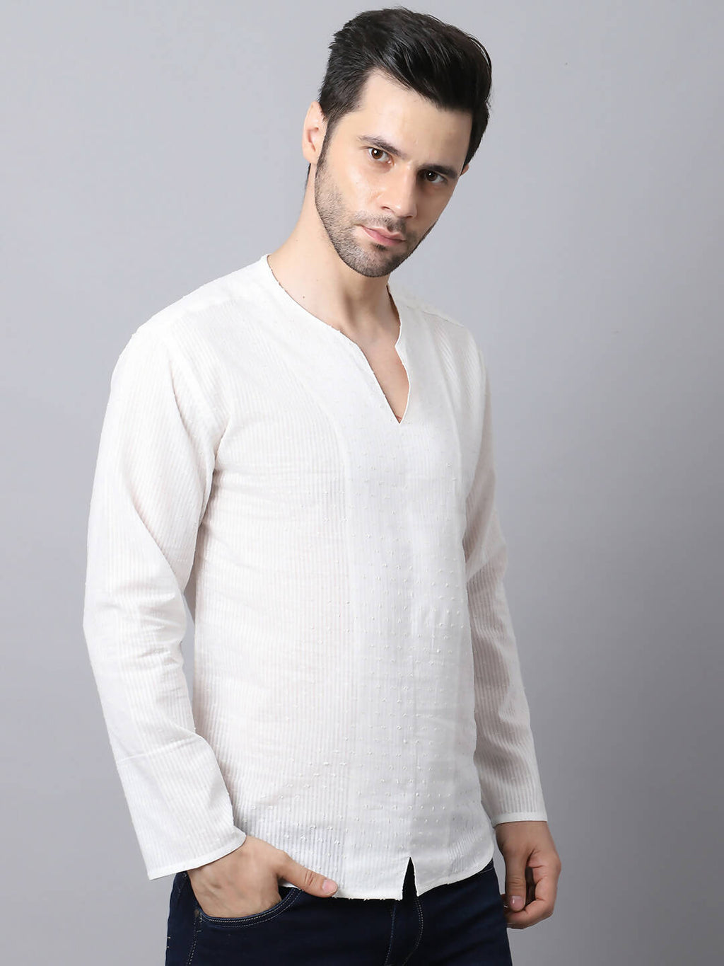 Even Apparels White Pure Cotton Round Neck Slit Kurta - Distacart