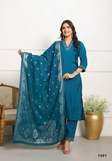 Festive Wear Ethnic Rama Viscose chanderi Stitched Suit With Dupatta - Nisha