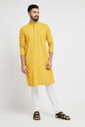 Ethnic India Yellow Men's Kurta Ethnic Motifs Cotton