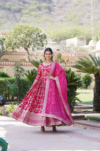 Joban Fashion Pink Viscose Jacquard Sequence Embroidery Work Kurta Set - Distacart