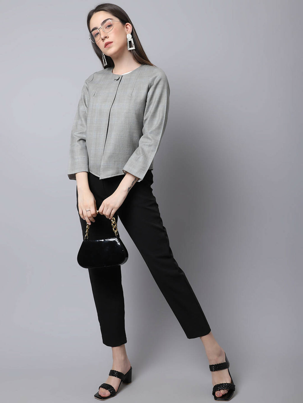 Even Apparels Grey Polywool Open Front Statement Women's Jacket (BF662)