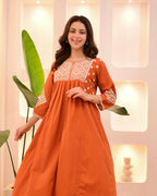 The52 Women's Beautiful Viscose Rayon Fabric Thread Work Flared Kurta Pant Set - Distacart