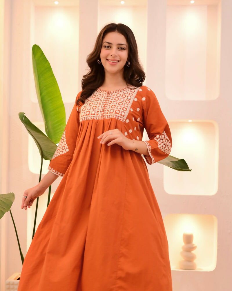 The52 Women's Beautiful Viscose Rayon Fabric Thread Work Flared Kurta Pant Set - Distacart
