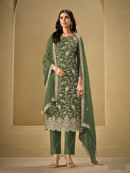 Anaita Mehndi Embroidered Silk Stitched Salwar Suit