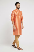 Ethnic India Orange Men's Kurta Bandhani Polyester