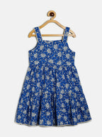 Manet Girls Cotton Layer Frock Printed - Blue