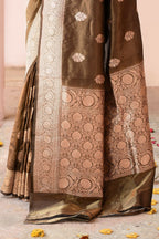 Joban Fashion Olive Green Banarasi Katan Pure Handloom Banarasi Silk Saree
