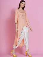 Women Republic Peach Rayon Embroidered Kurta With Mirror Work And Tulip Pants - Distacart