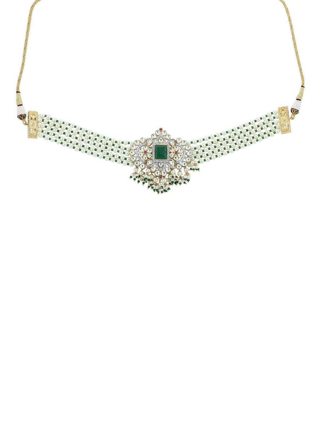 Green Stone Kundan Choker- Ruby Raang