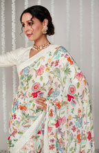 Partywear Designer White Bright Moss Fancy Saree - Durga