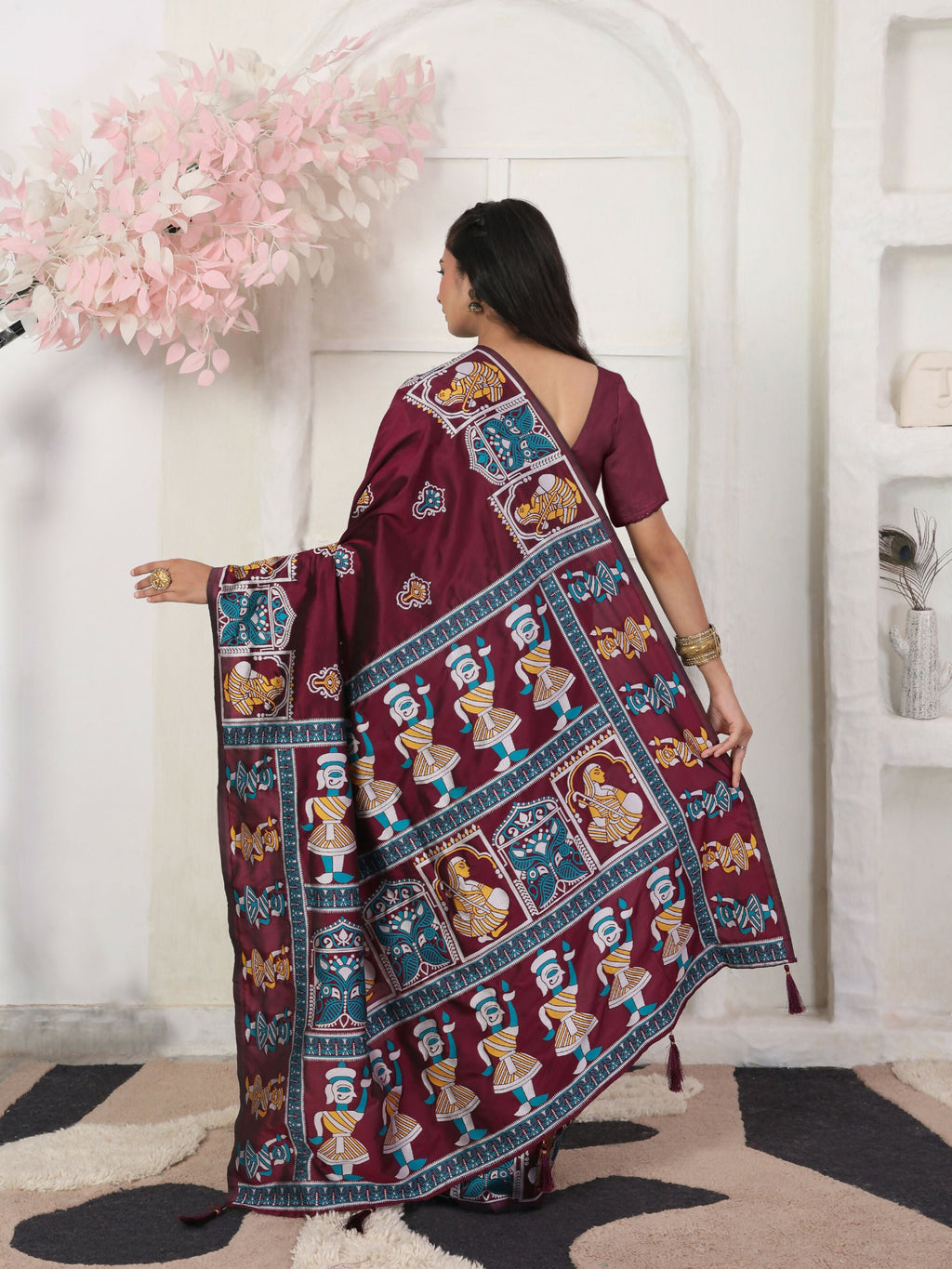 Shree Shyam Fashion Silk Blend Wine Saree - Distacart