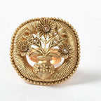 Mominos Fashion Joharkamal Gold-Polished Stone Studded Adjustable Finger Ring - Design 15
