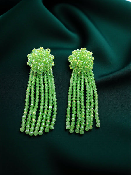 Inhanns Handmade Crystal Waterfall Earrings - Long - Pista Green Long Latkan