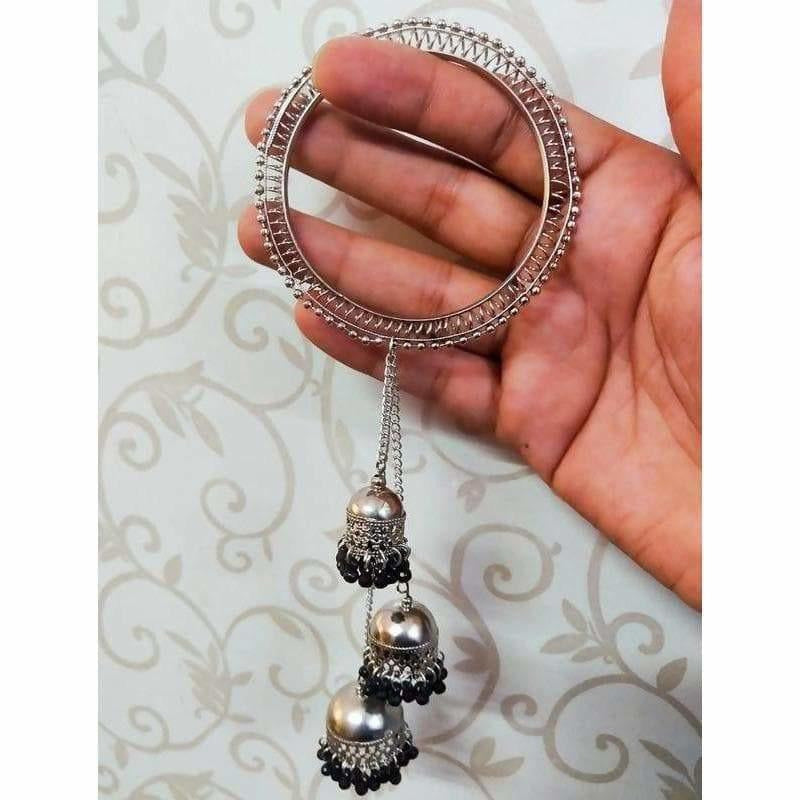 Stylish Silver Bangles Chains With Black Pearls Jhumkas