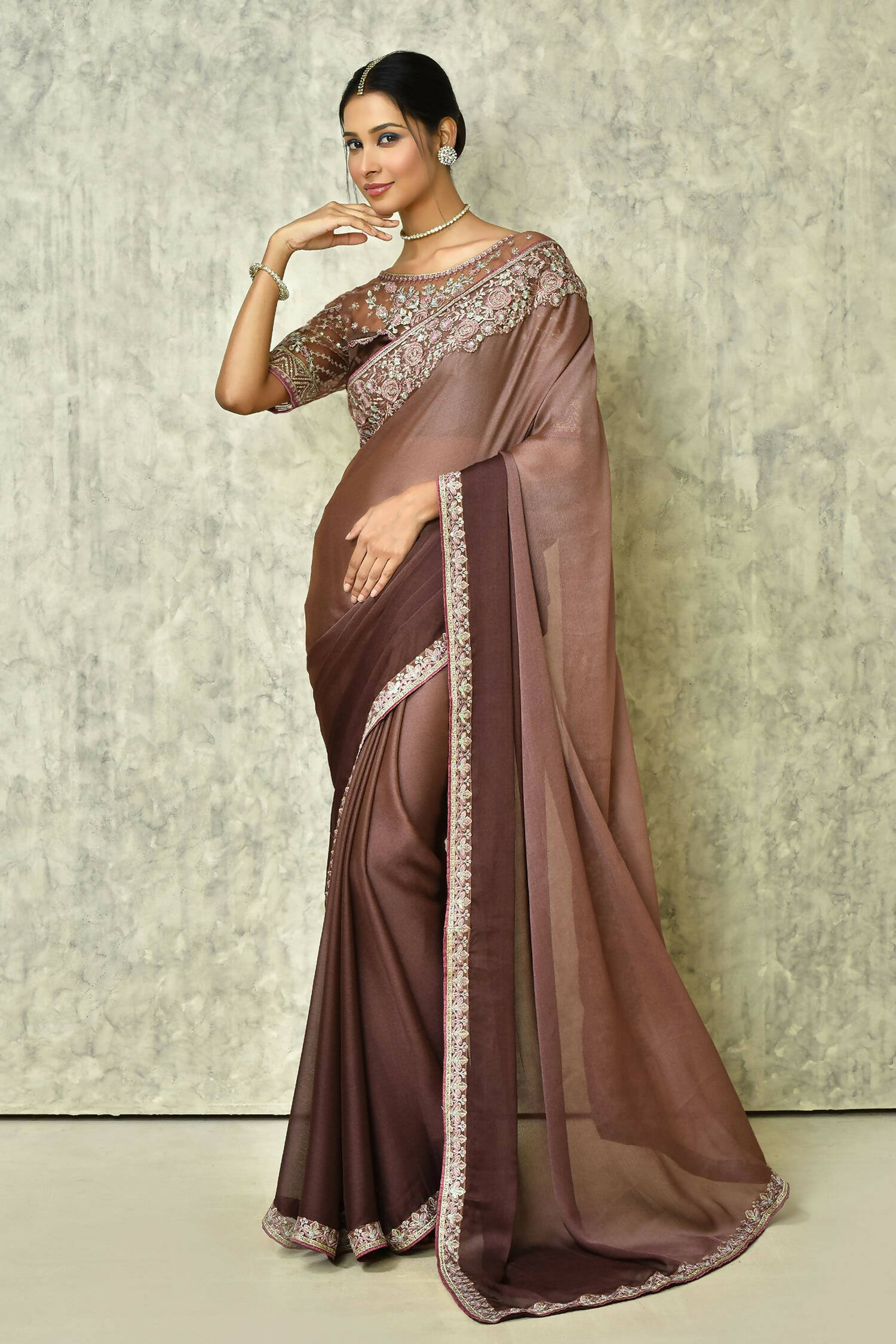 Brown Silk Plain Saree with Blouse Piece - Purvi