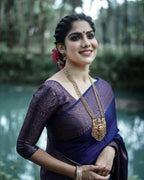 DEIANA'S Beautiful Designer Golden zari Soft Lichi Silk Saree - Navy Blue