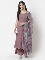 Myshka Women Mauve Silk Blend Solid Sleeveless Round Neck Neck Kurta Palazzo Dupatta Set