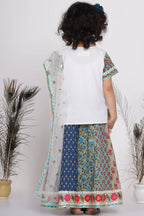 Little Bansi Girls Cotton Embroidery Kurta With Lehenga & Tussel - White & Multicolor