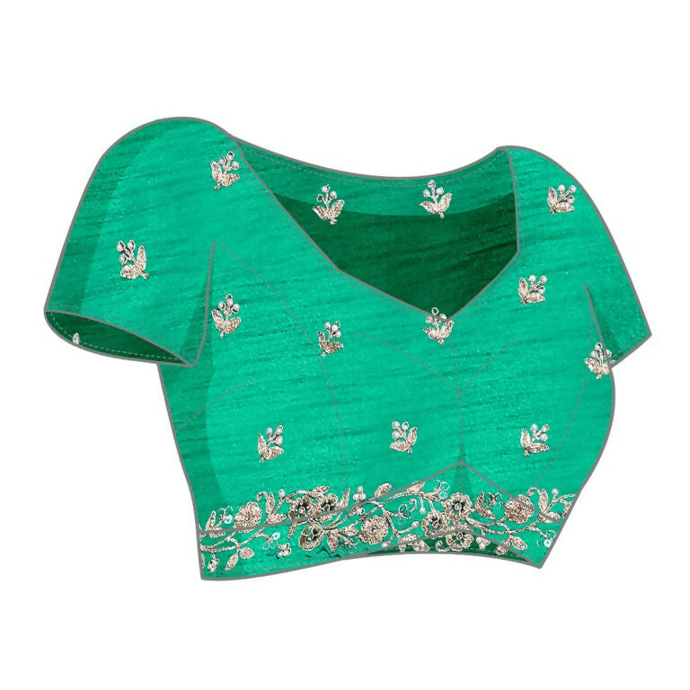 Green Gajji Silk Cord Jari Thread Stone Sequence Saree - Norita Saumya