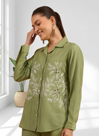 Joban Fashion Green Silk Embroidered Readymade Cord Set - Distacart