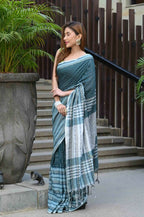 Beatitude Blue Cotton Tanchori Handloom Saree