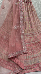 Jyoti Fashion Women's Pink Heavy Net Fancy Dori, Multi Thread, Rainbow Sequins and Diamond Work Wedding Lehenga Choli