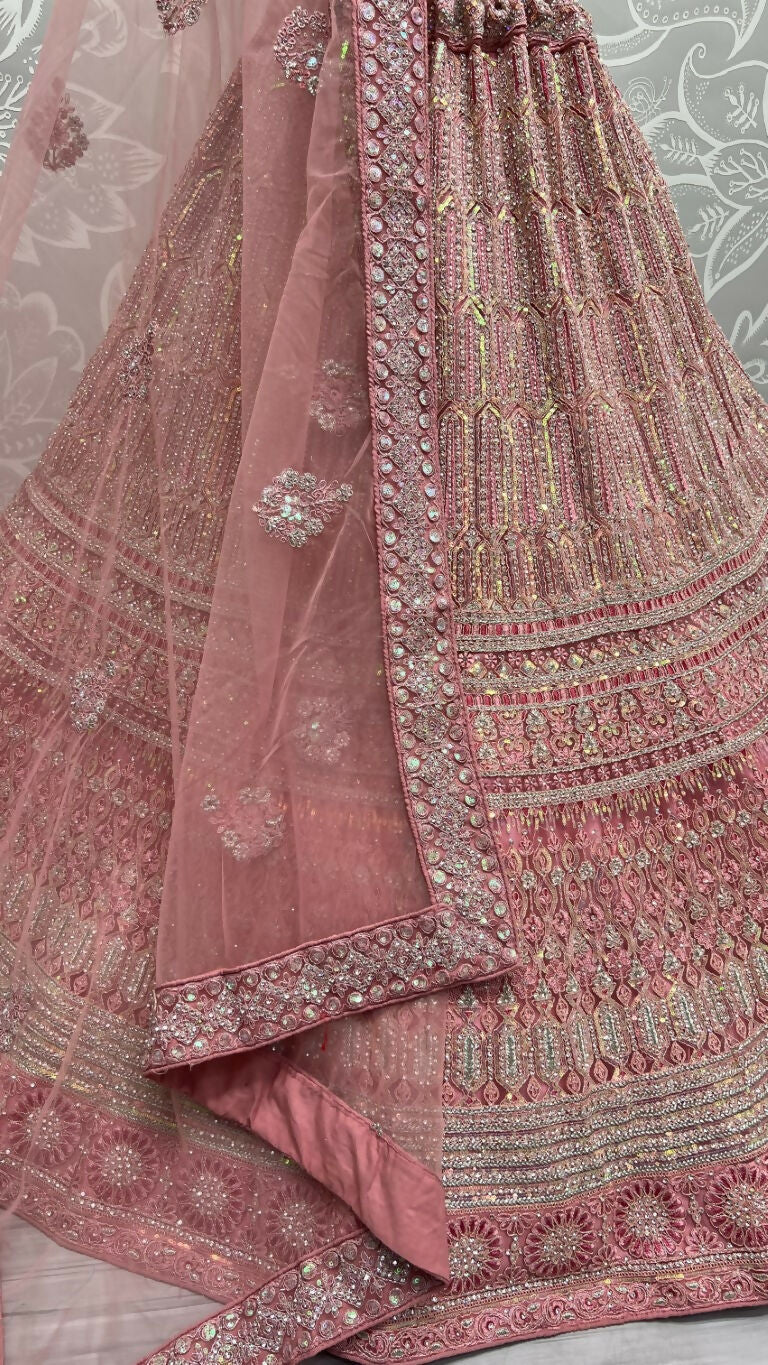 Jyoti Fashion Women's Pink Heavy Net Fancy Dori, Multi Thread, Rainbow Sequins and Diamond Work Wedding Lehenga Choli