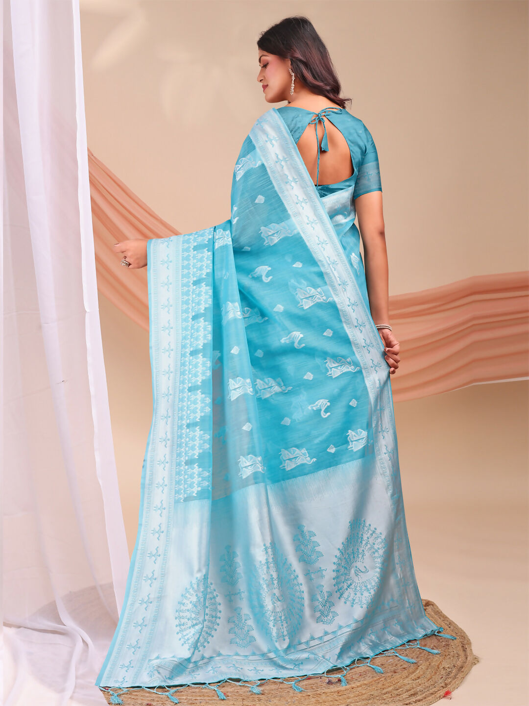 Shree Shyam Fashion Varnika Sky Blue Linen Cotton Saree