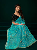 Joban Fashion Turquoise Net Party Wear Sarees - Distacart