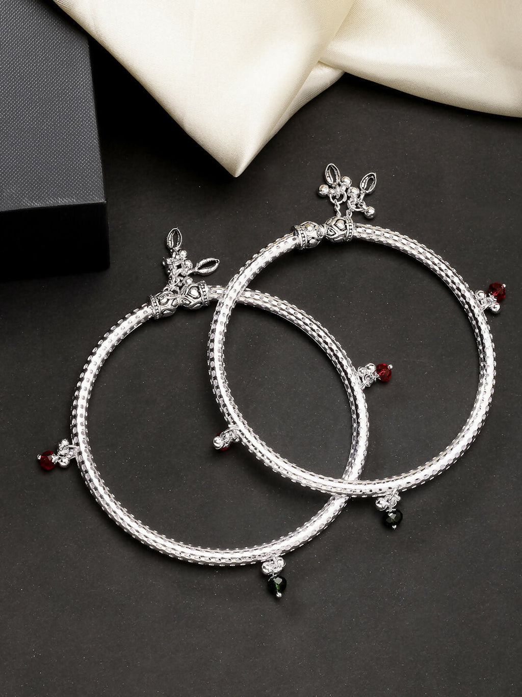 NVR Women's Set of 2 Silver-Plated Kada Anklets - Distacart