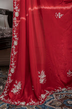 Morchari Red Crepe Hand Embroidery Saree And Stitched Blouse - Distacart