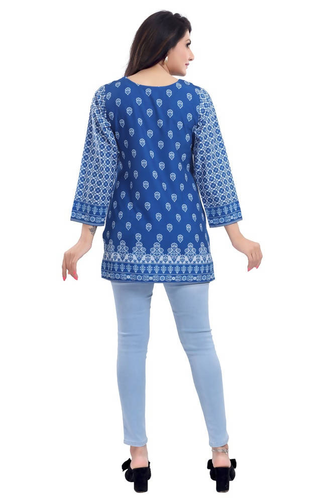 Snehal Creations Royal Blue Faux Crepe Short Kurti Tunic Top
