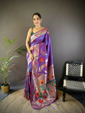 Joban Fashion Purple Zari Woven Floral Motifs Soft Silk Paithani Silk Saree - Distacart