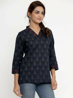 Miravan Women's Blue Printed Indigo Kurti