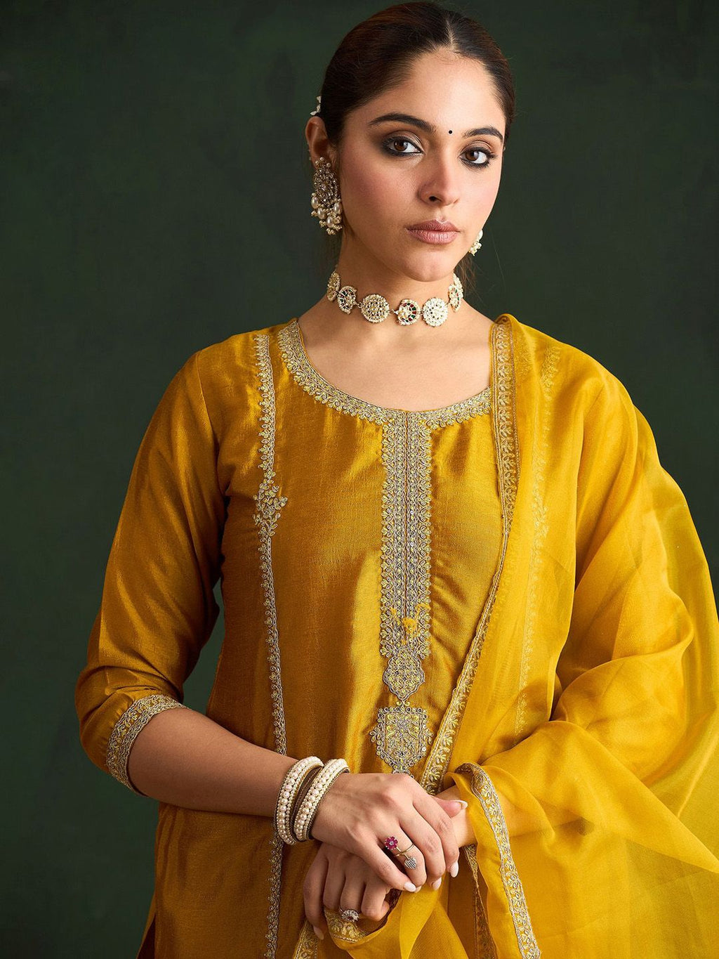 Indo Era Women Embroidered Regular Sequinned Kurta with Trousers & With Dupatta - Distacart