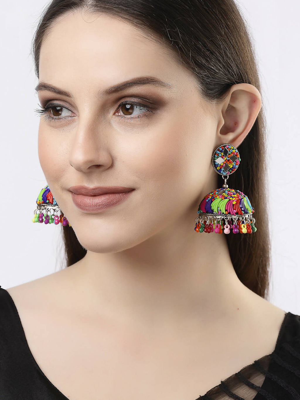 NVR Women Multi Color Artificial Beads Brass-Plated Jhumka Earrings - Distacart