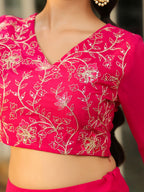 Janasya Pink Georgette Embroidered Top & Skirt