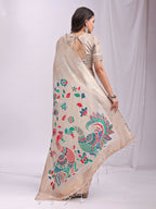 Shree Shyam Fashion Linen Cotton Cream Saree - Distacart
