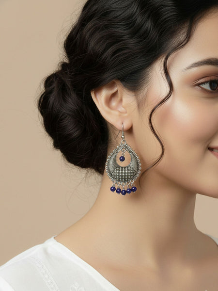 NVR Women German Silver Oxidised Chandbali Earrings