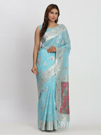 Shree Shyam Fashion Linen Cotton Sky Blue Saree - Distacart