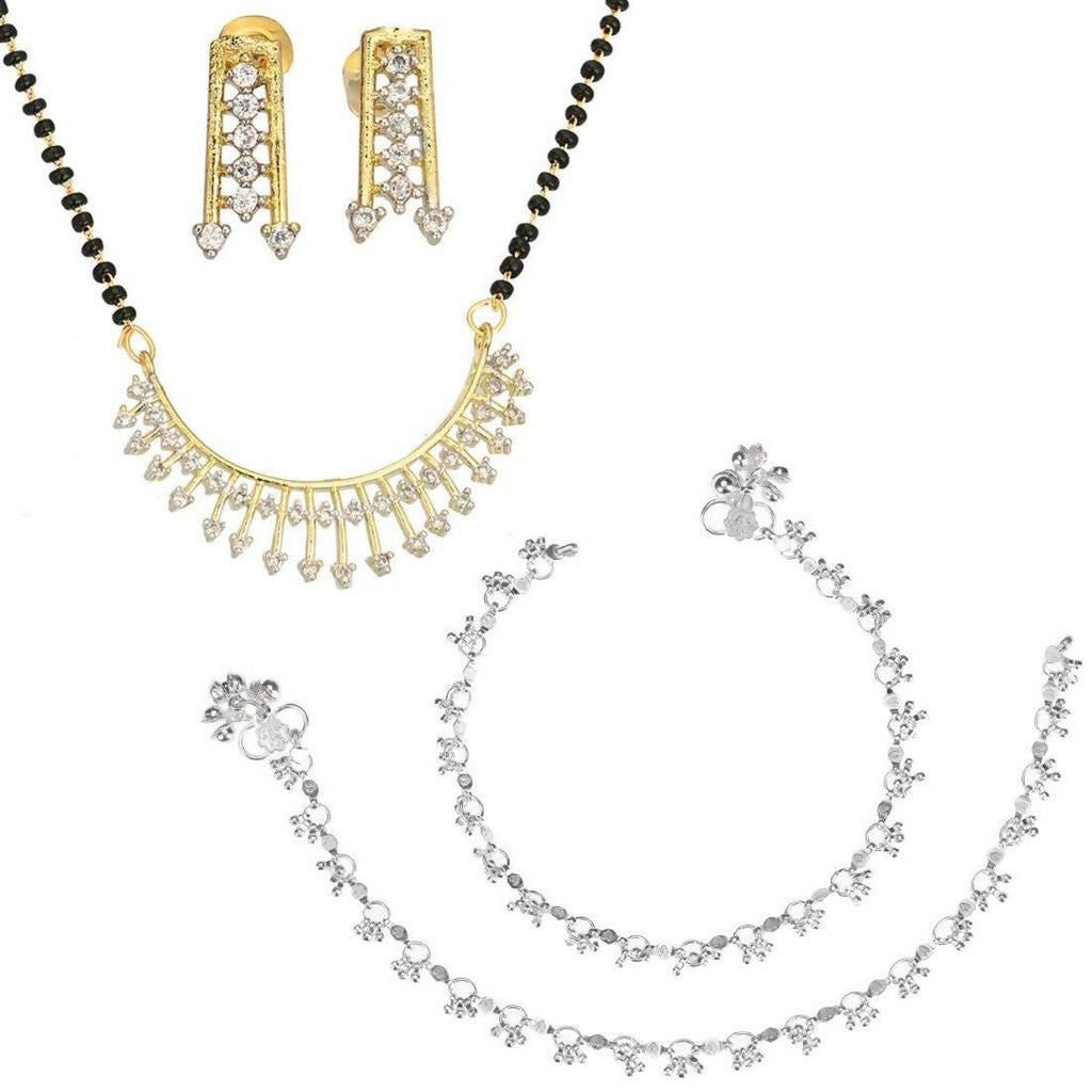 AanyaCentric Gold-plated Mangalsutra Pendant Earring Set & Silver Plated Anklet - Distacart