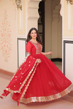 Joban Fashion Red Georgette Sequence Embroidery Work Kurta Set - Distacart