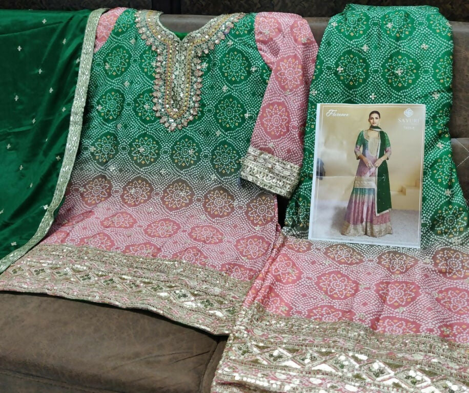 Vastranavya Bandhej Printed Chinon Chiffon Embroidered Sequins Pakistani Suit