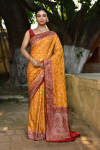 Joban Fashion Gold Crepe Chiffon Pure Handloom Banarasi Silk Saree